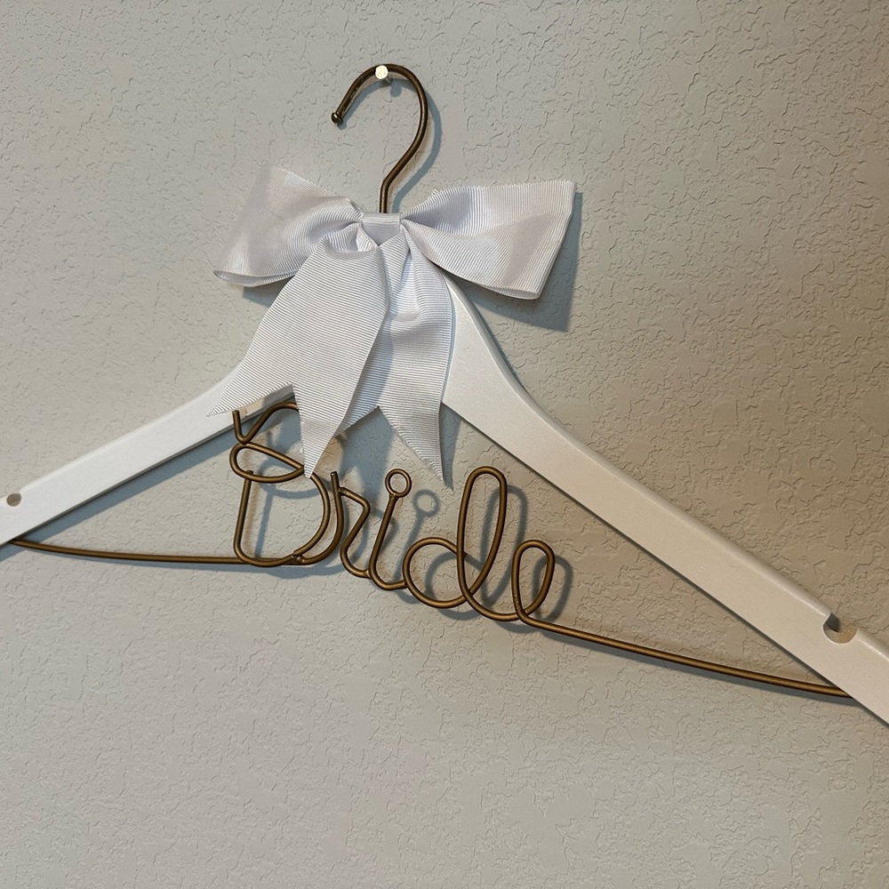 Bride Script Wire Hanger with White Bow